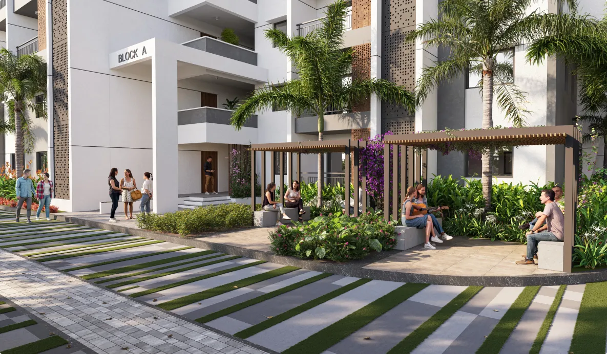 MBMR VIHA exterior seating and block view