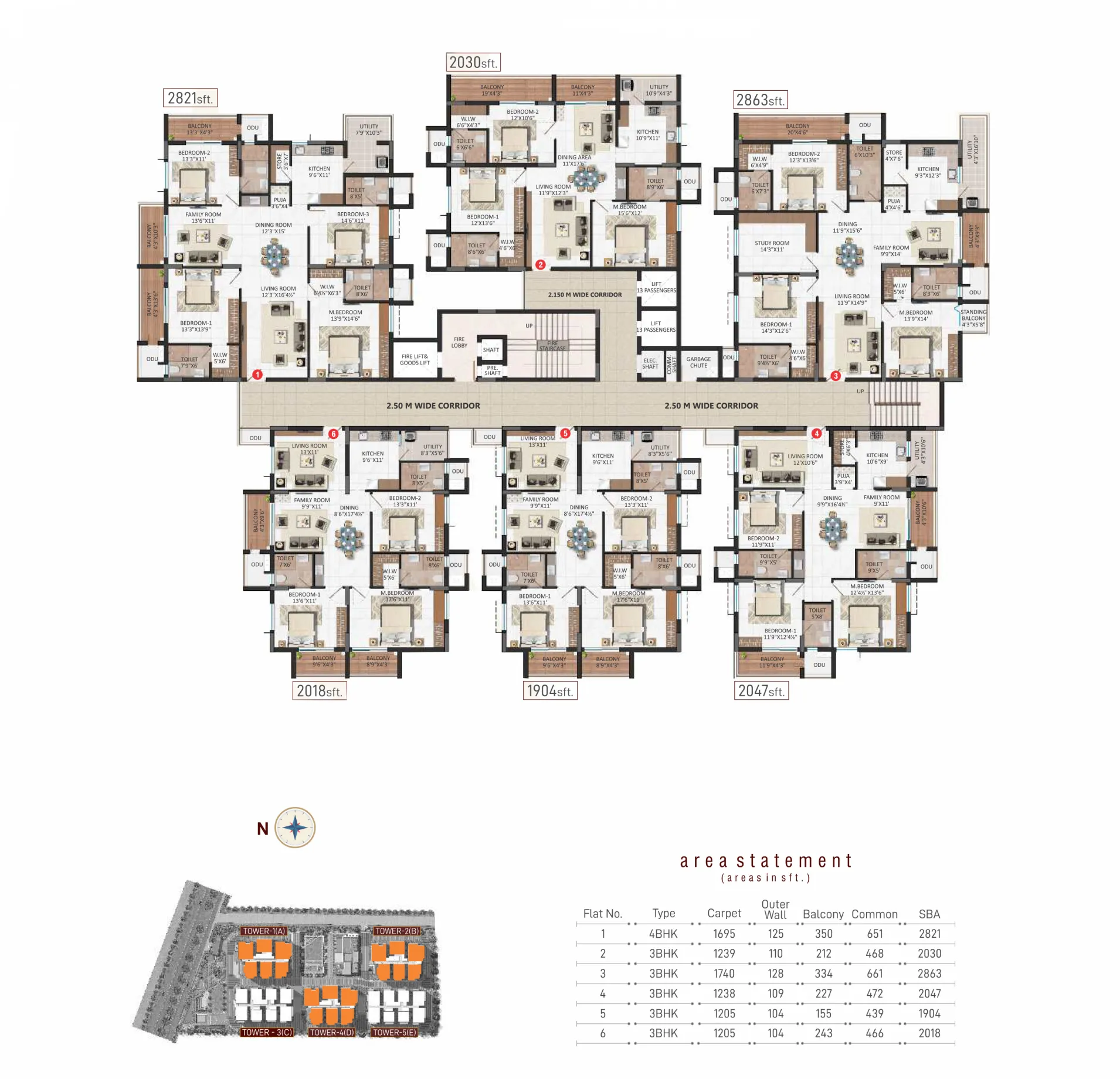 Tower 1, 2 and 4 typical floor plan
