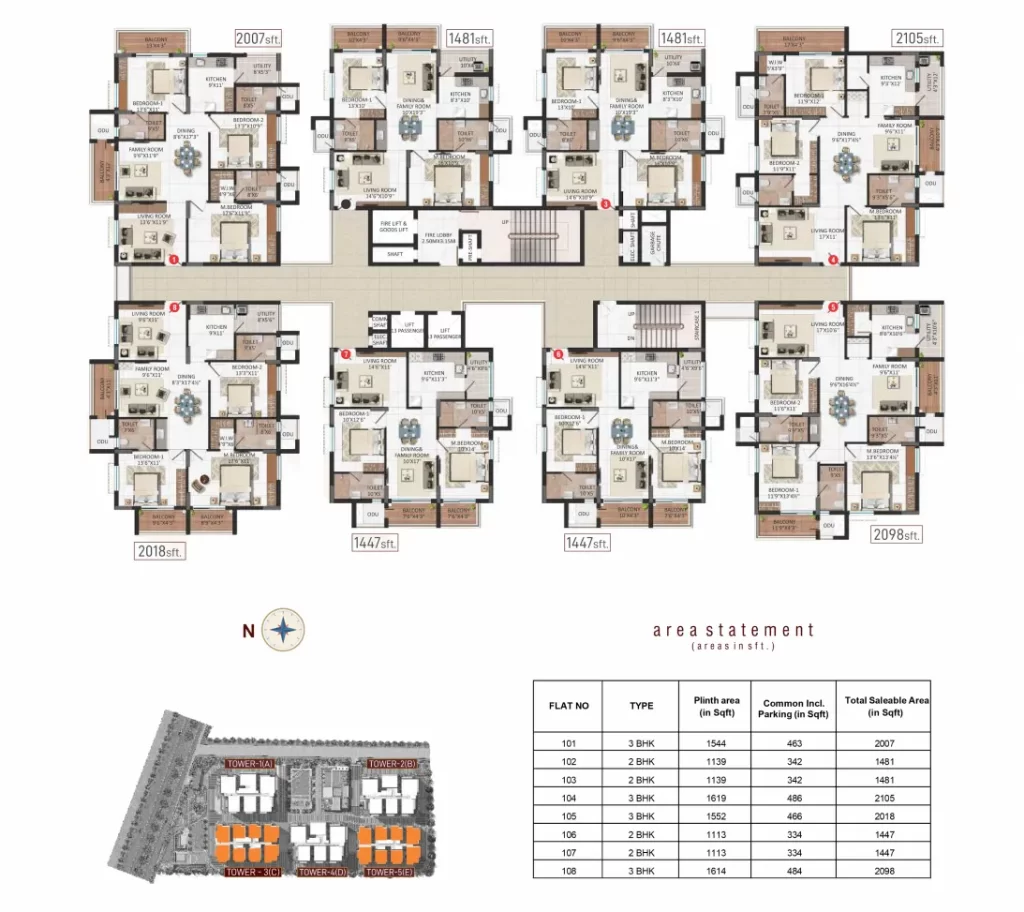 Tower 3 and 5 typical floor plan