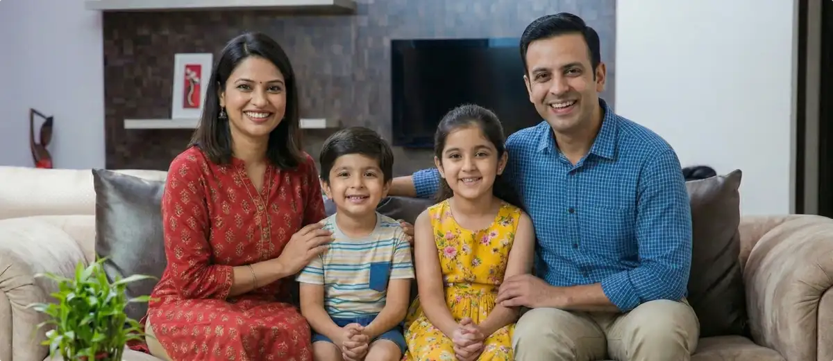 Family seated at home