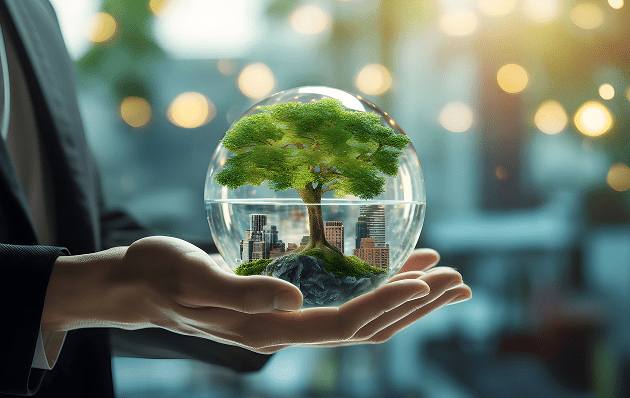 Sustainable growth concept with tree in glass globe