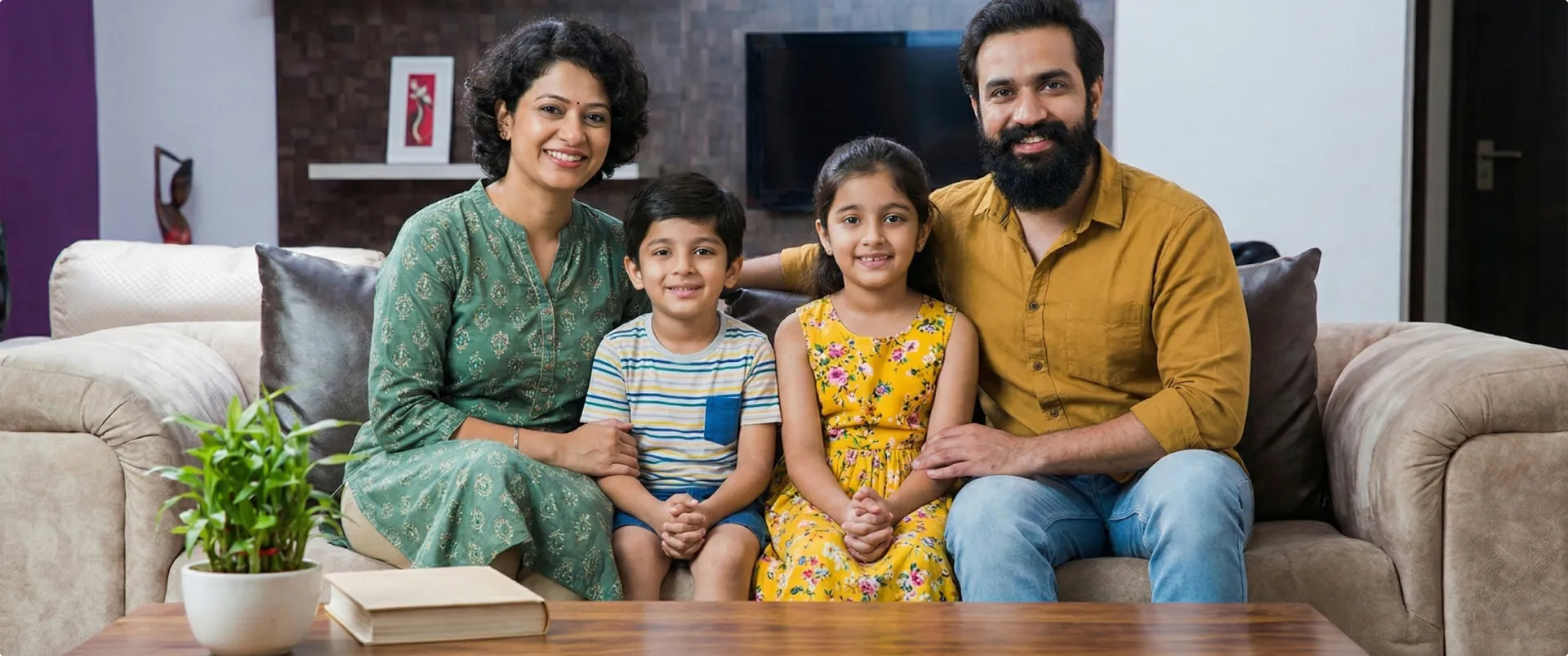 Family seated at home