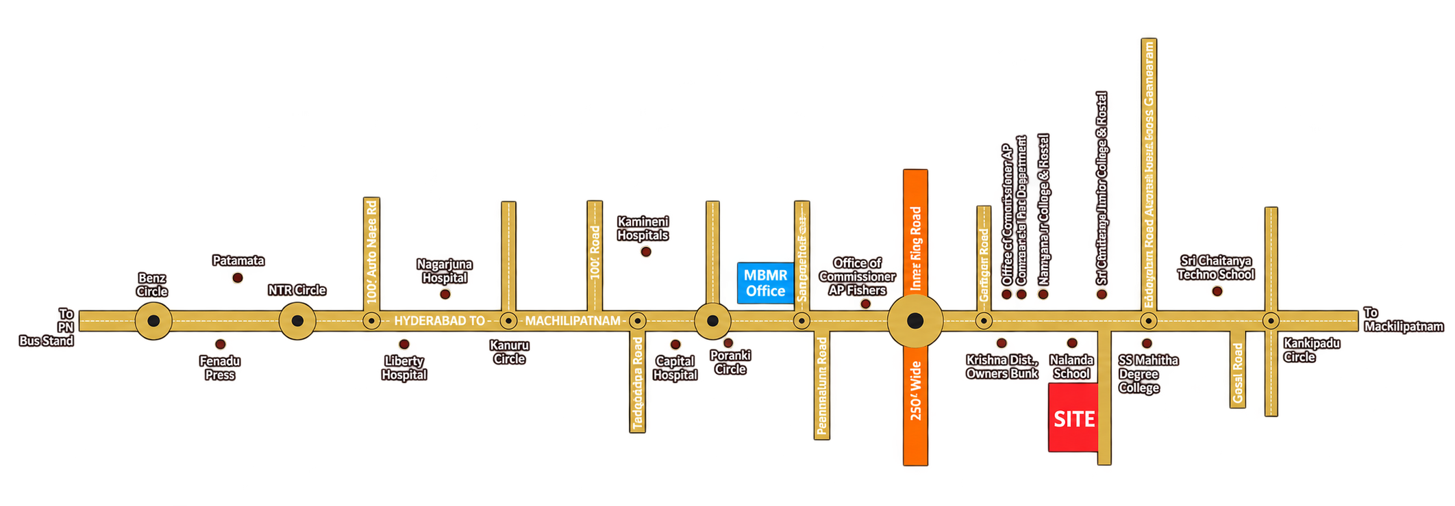 Map showing MBMR VIHA and nearby roads, hospitals, schools and landmarks